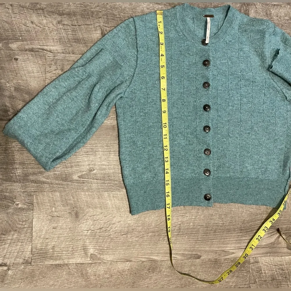 Free People Teal Button-Up Sweater